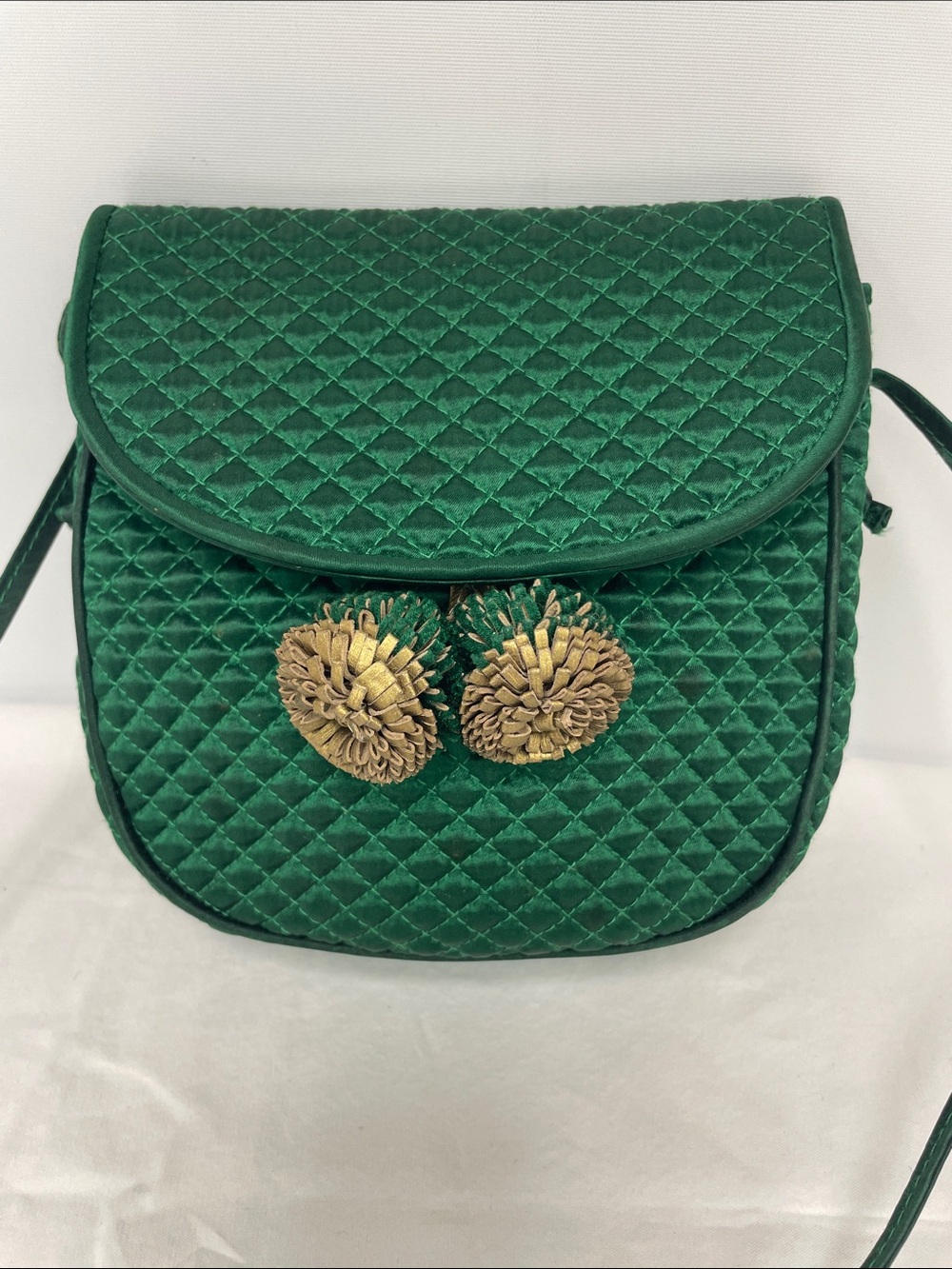 Bottega Veneta Emerald Quilted Crossbody with Gold Floral Medallions